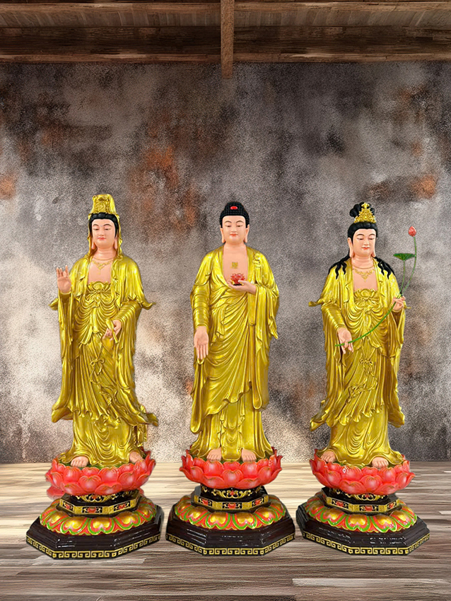 Bộ tôn tượng Tam Thánh Phật, cao 2m